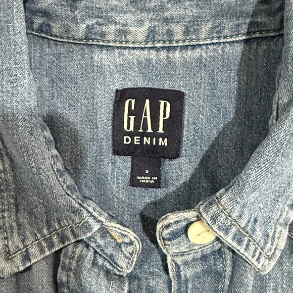 Gap Denim Blue Denim Western Pearl Snap Shirt Size S - Picture 4 of 5